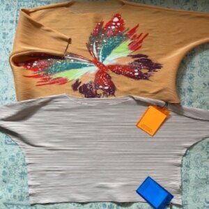 🧡3/15 NWT Bundle x 2 Orange Butterfly Top + Pink Top Women's L
